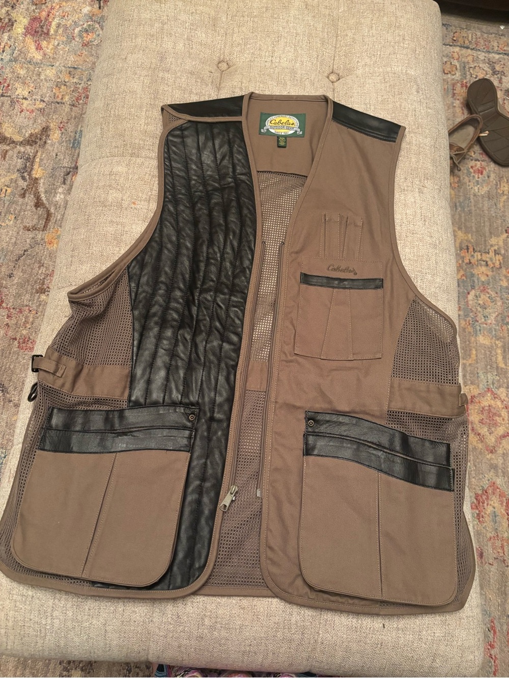 Cabela's Brown Mesh Shooting Vest with Black Leather Trim